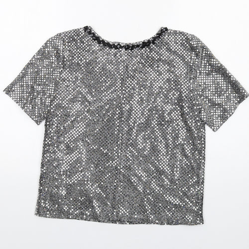Gina Bacconi Womens Silver Polyamide Basic T-Shirt Size 10 Round Neck