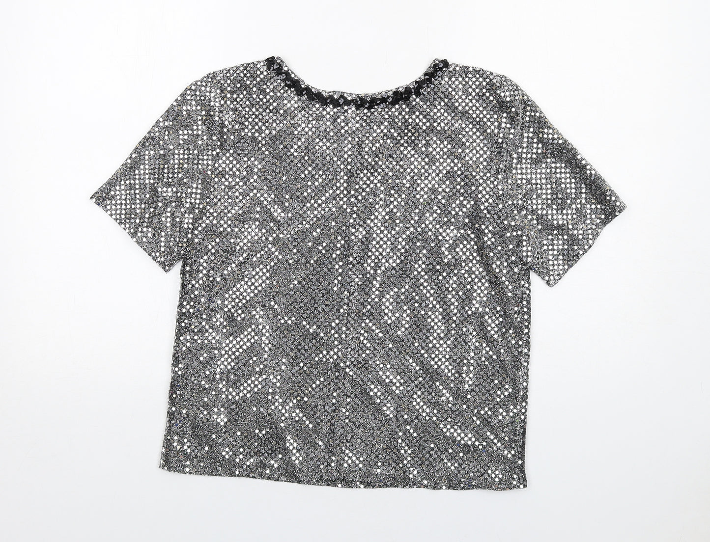 Gina Bacconi Womens Silver Polyamide Basic T-Shirt Size 10 Round Neck