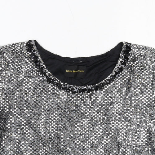 Gina Bacconi Womens Silver Polyamide Basic T-Shirt Size 10 Round Neck