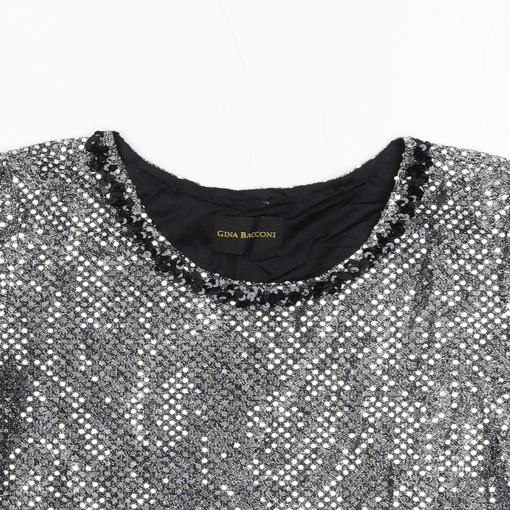 Gina Bacconi Womens Silver Polyamide Basic T-Shirt Size 10 Round Neck