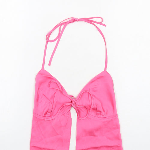 Stradivarius Womens Pink Polyester Cropped Tank Size L V-Neck - Open Back