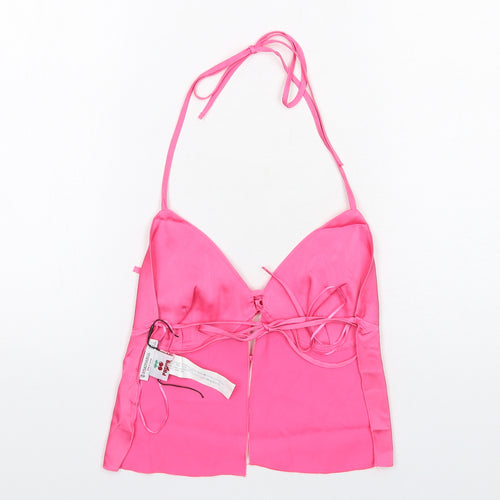 Stradivarius Womens Pink Polyester Cropped Tank Size L V-Neck - Open Back