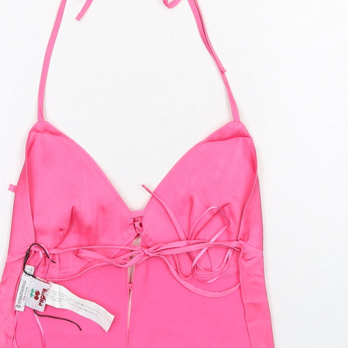 Stradivarius Womens Pink Polyester Cropped Tank Size L V-Neck - Open Back