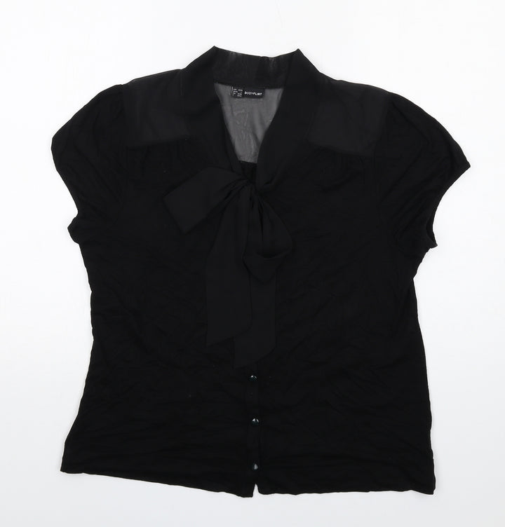 Body Flirt Womens Black Viscose Basic Button-Up Size L V-Neck