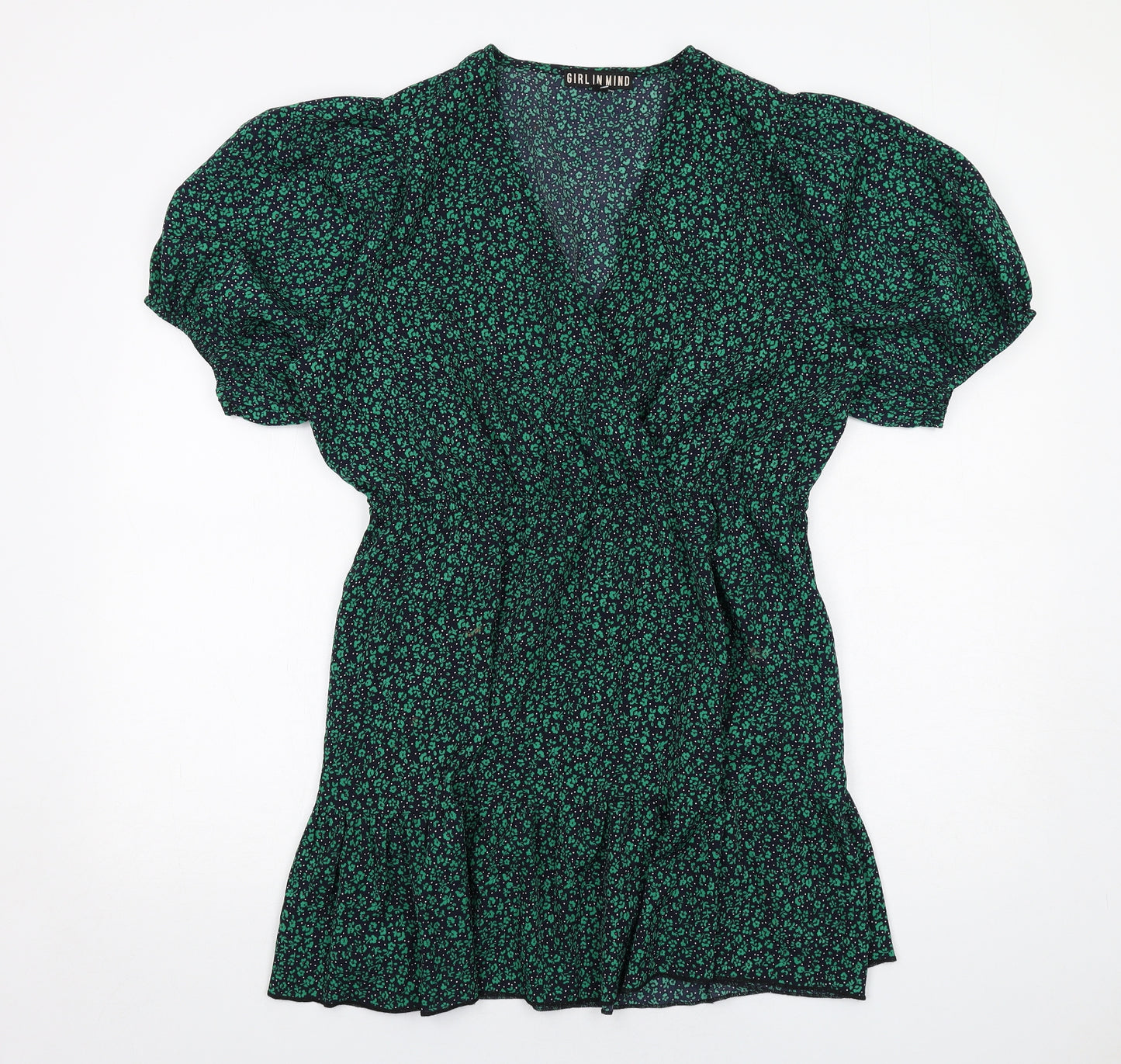Girl in Mind Womens Green Floral Polyester A-Line Size 16 V-Neck Pullover