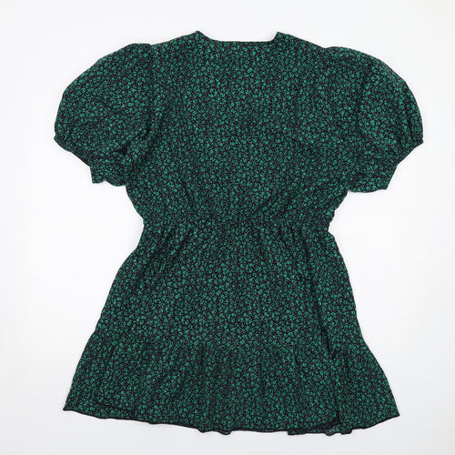 Girl in Mind Womens Green Floral Polyester A-Line Size 16 V-Neck Pullover