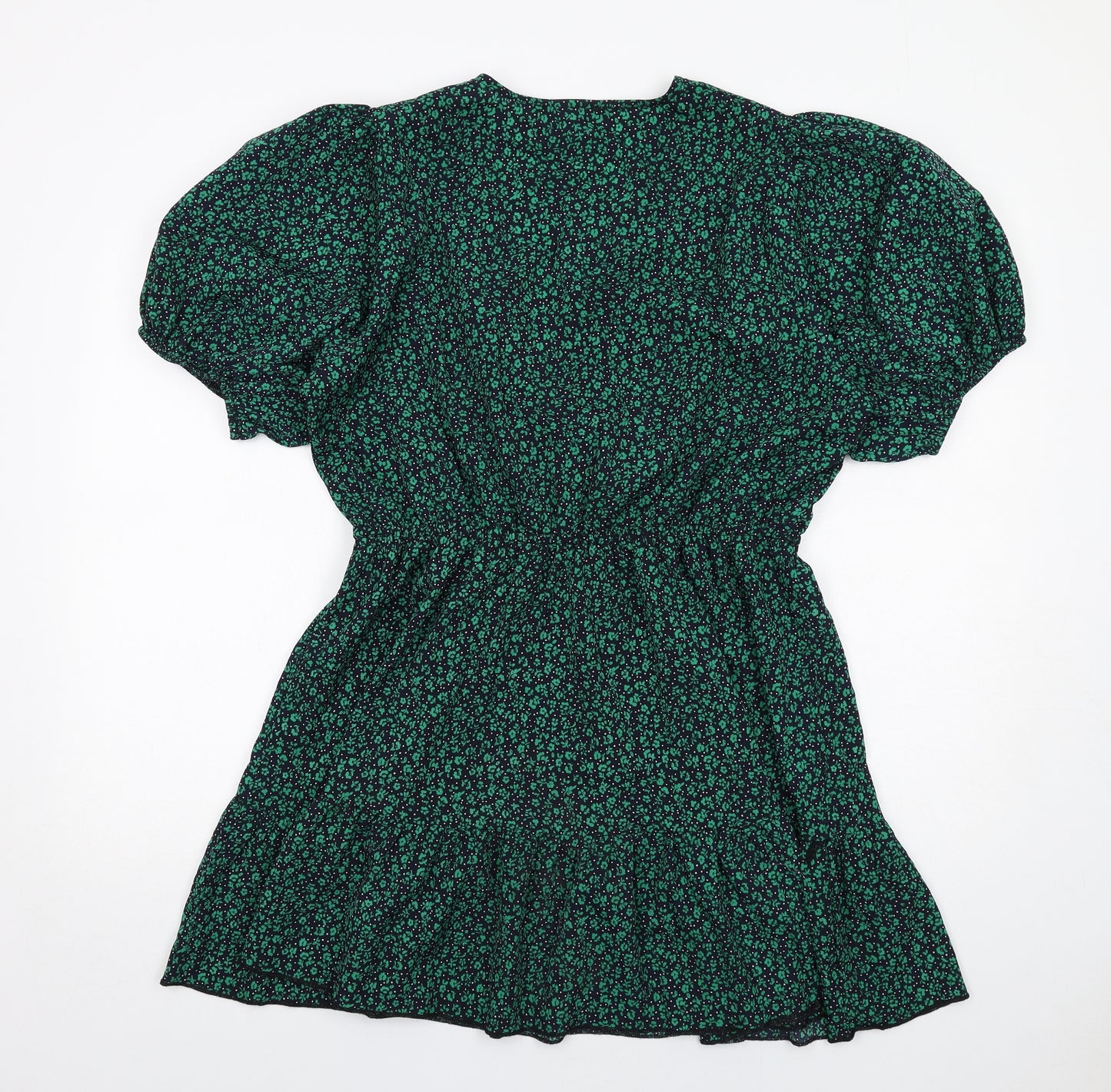 Girl in Mind Womens Green Floral Polyester A-Line Size 16 V-Neck Pullover