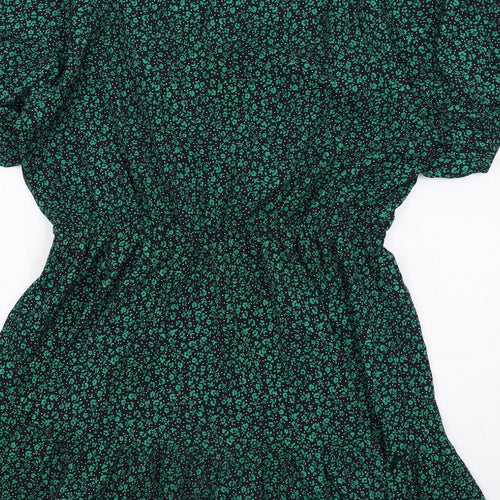 Girl in Mind Womens Green Floral Polyester A-Line Size 16 V-Neck Pullover