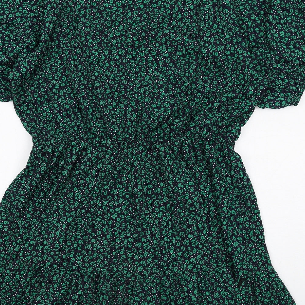 Girl in Mind Womens Green Floral Polyester A-Line Size 16 V-Neck Pullover