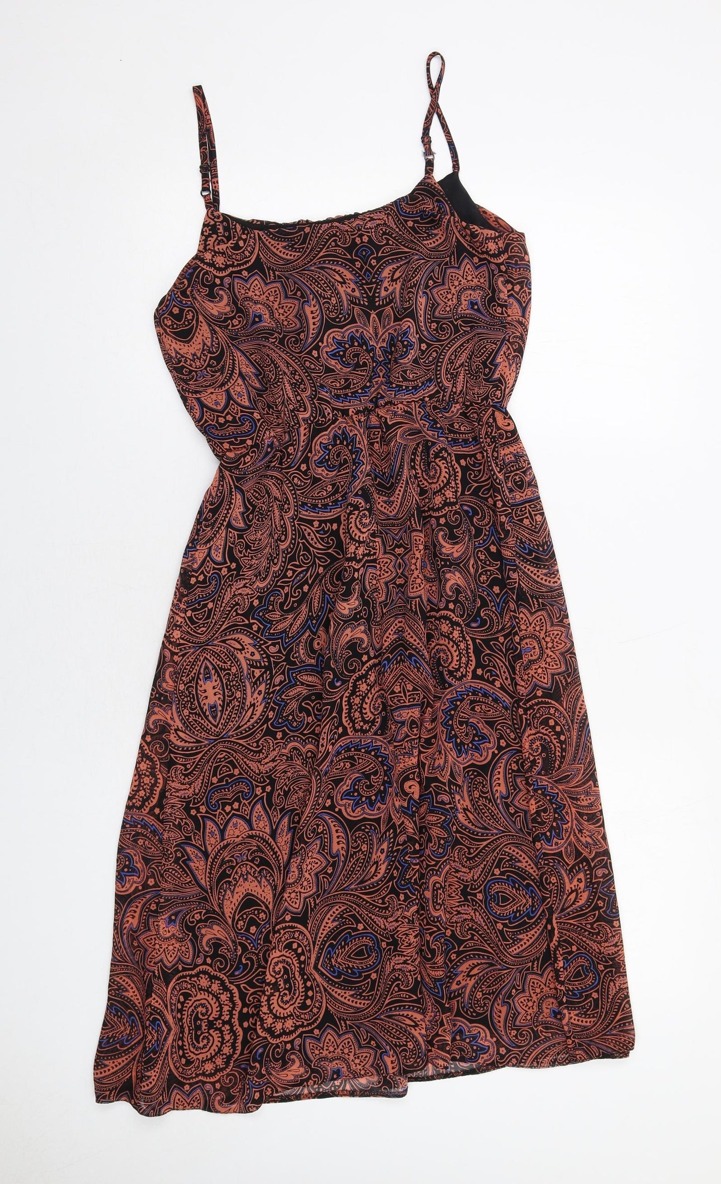 New Look Womens Orange Geometric Polyester Tank Dress Size 8 Round Neck Pullover