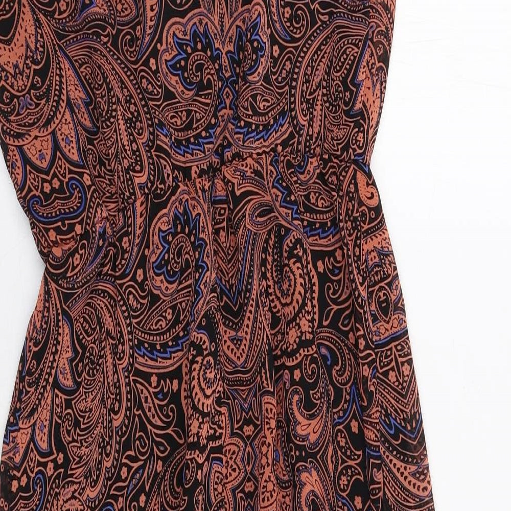 New Look Womens Orange Geometric Polyester Tank Dress Size 8 Round Neck Pullover