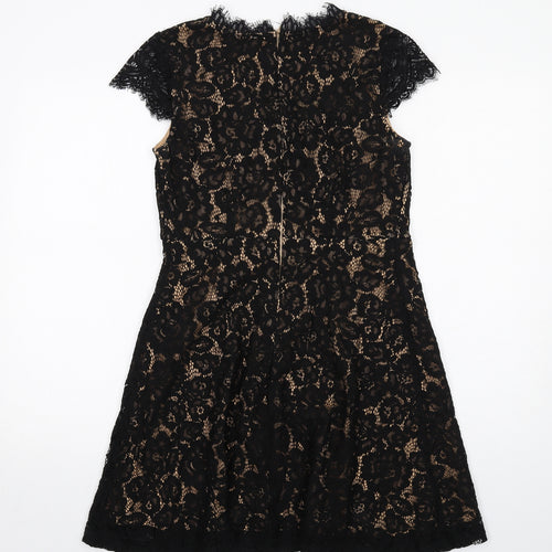 Rebellion Womens Black Floral Cotton A-Line Size M V-Neck Zip