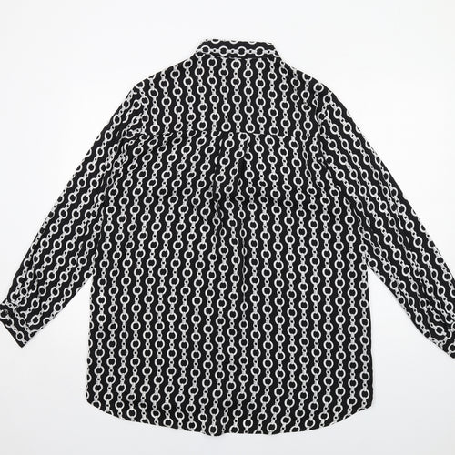 Zara Womens Black Geometric Polyester Basic Button-Up Size XL Collared