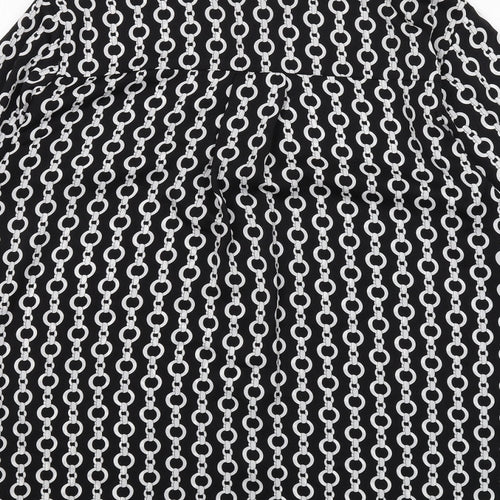 Zara Womens Black Geometric Polyester Basic Button-Up Size XL Collared