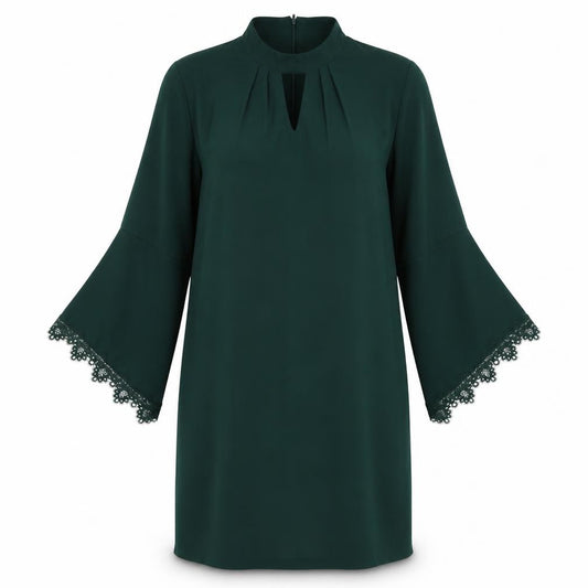 Front view of Debut women’s green polyester a-line, size UK 14, round neck zip