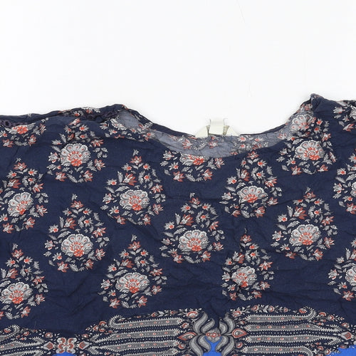 Monsoon Womens Blue Geometric Viscose Basic Blouse Size M Round Neck