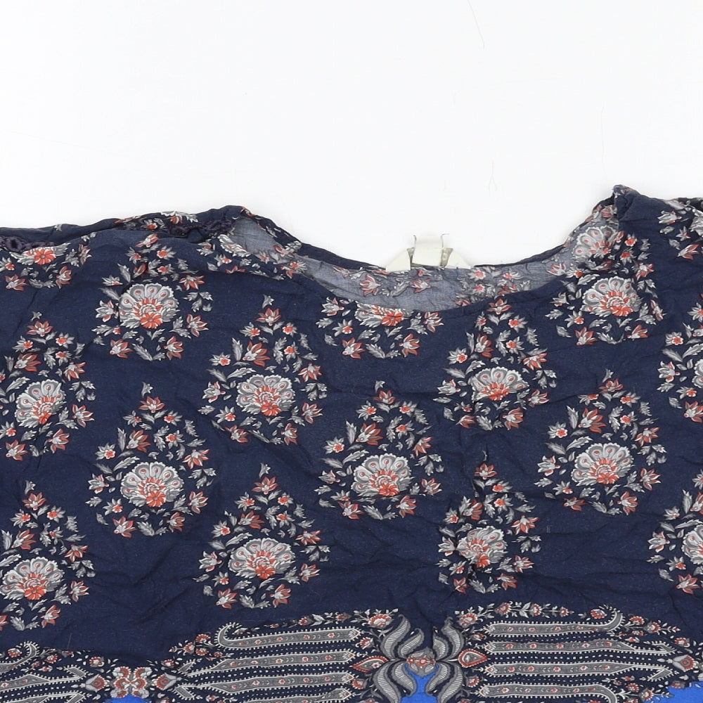 Monsoon Womens Blue Geometric Viscose Basic Blouse Size M Round Neck