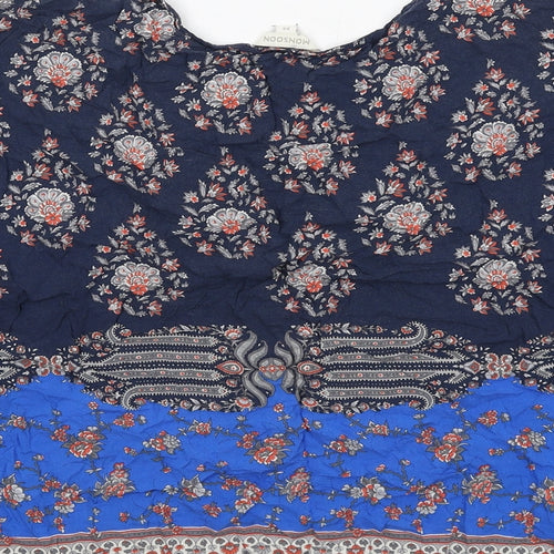 Monsoon Womens Blue Geometric Viscose Basic Blouse Size M Round Neck