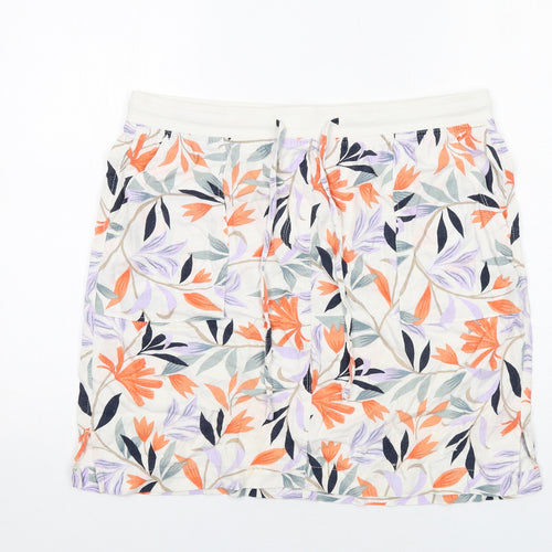 Marks and Spencer Womens Multicoloured Geometric Linen A-Line Skirt Size 16 Drawstring - Leaf pattern