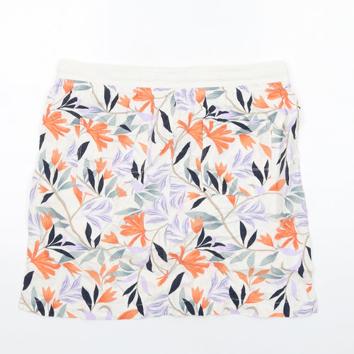 Marks and Spencer Womens Multicoloured Geometric Linen A-Line Skirt Size 16 Drawstring - Leaf pattern