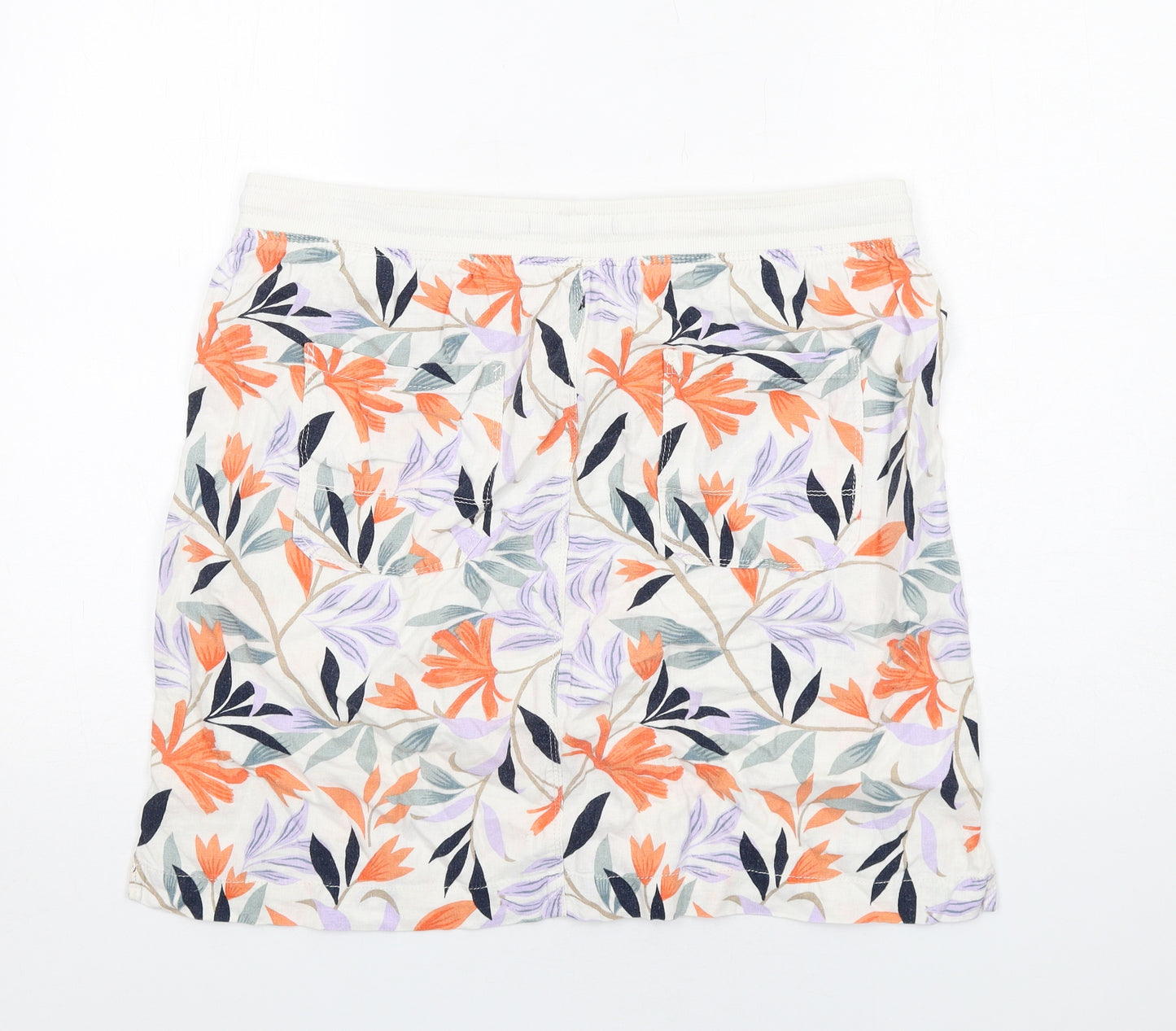 Marks and Spencer Womens Multicoloured Geometric Linen A-Line Skirt Size 16 Drawstring - Leaf pattern