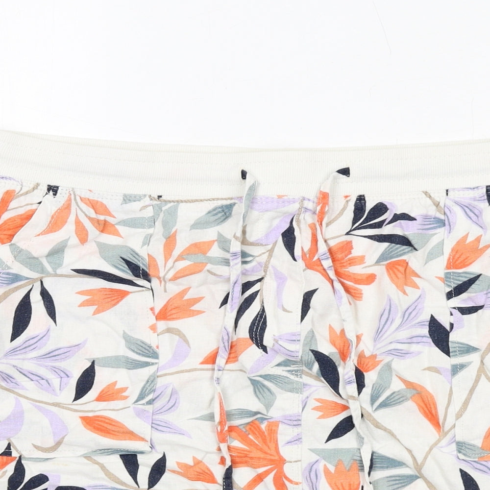Marks and Spencer Womens Multicoloured Geometric Linen A-Line Skirt Size 16 Drawstring - Leaf pattern