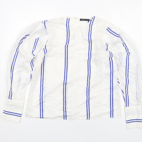 Limited Edition Womens White Striped Viscose Basic Blouse Size 10 Round Neck