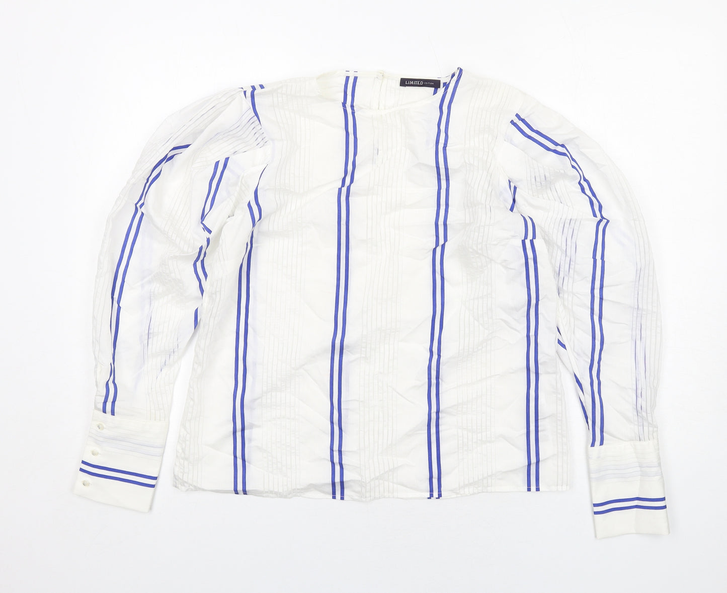 Limited Edition Womens White Striped Viscose Basic Blouse Size 10 Round Neck