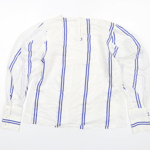 Limited Edition Womens White Striped Viscose Basic Blouse Size 10 Round Neck