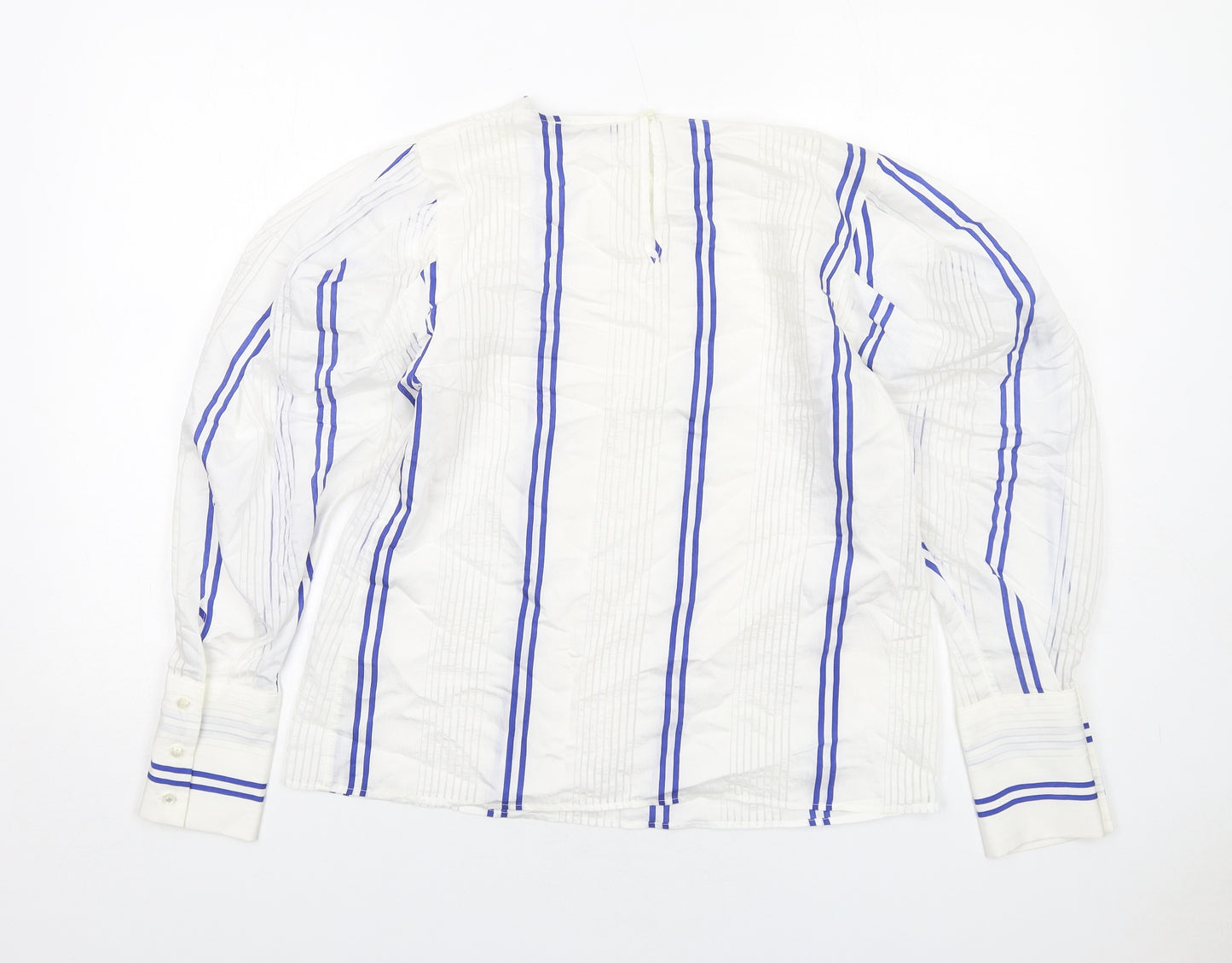 Limited Edition Womens White Striped Viscose Basic Blouse Size 10 Round Neck