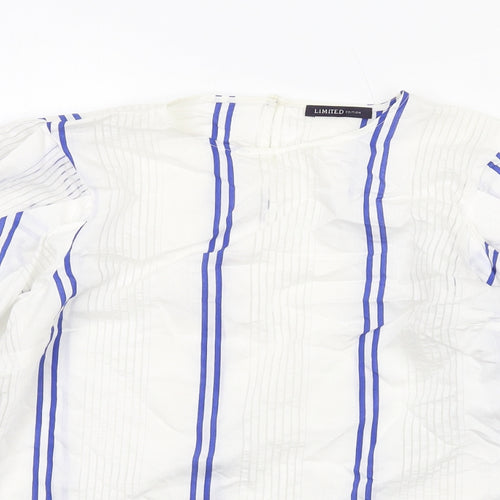 Limited Edition Womens White Striped Viscose Basic Blouse Size 10 Round Neck