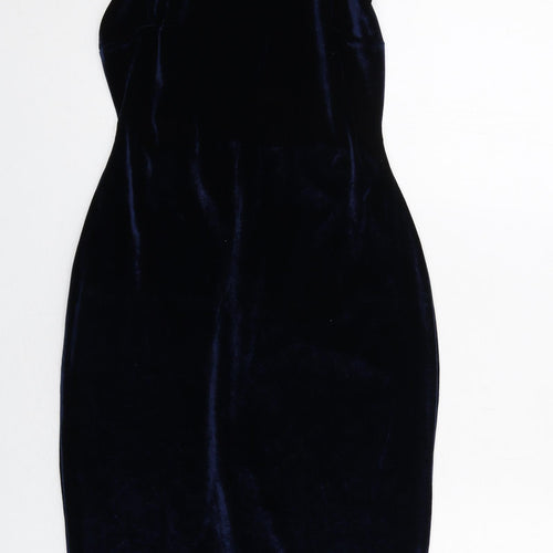 Missguided Womens Blue Polyester Bodycon Size 10 Round Neck Zip