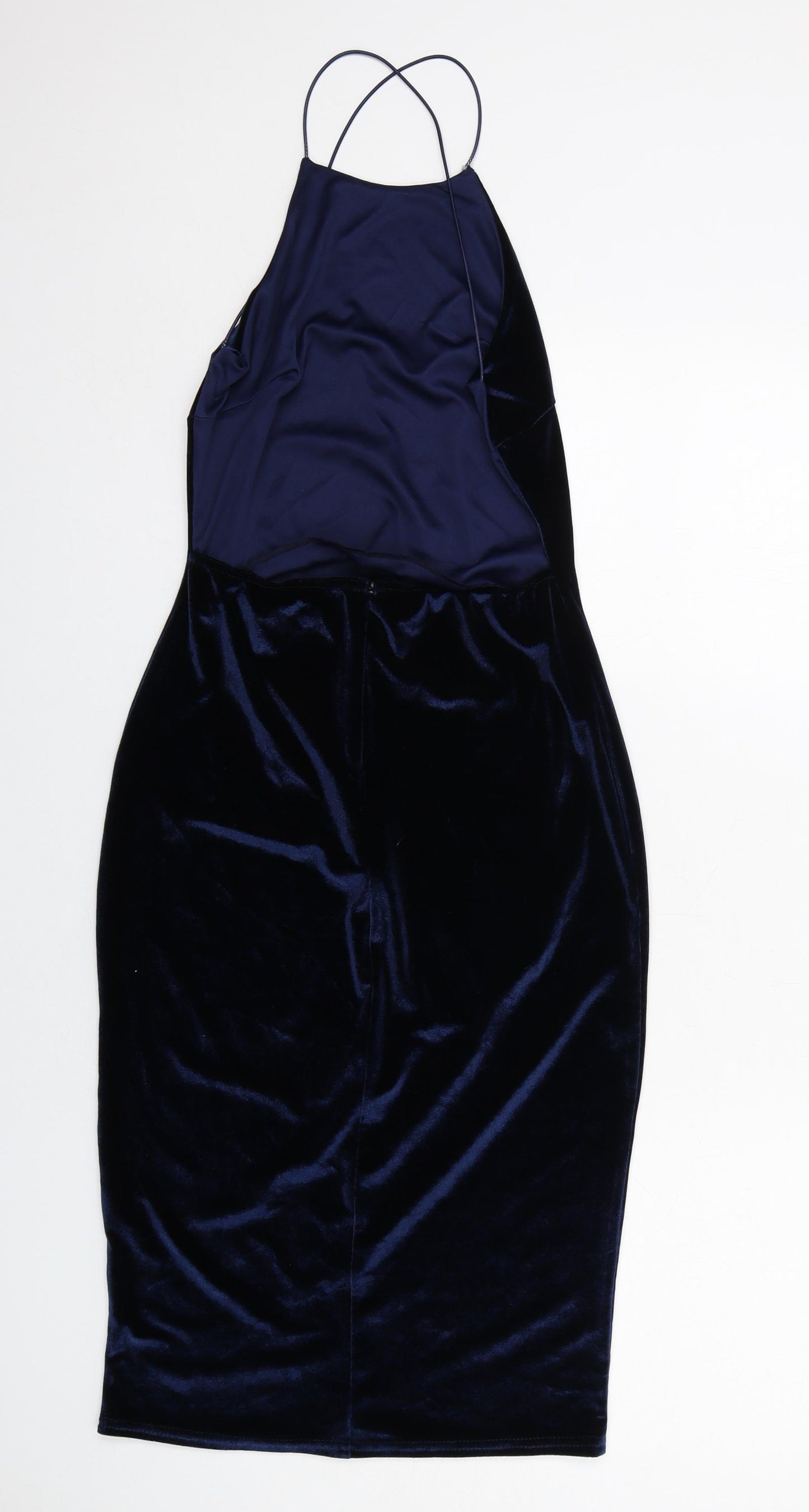 Missguided Womens Blue Polyester Bodycon Size 10 Round Neck Zip