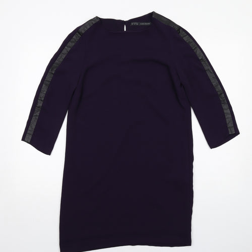 Zara Womens Purple Polyester A-Line Size S Round Neck Button