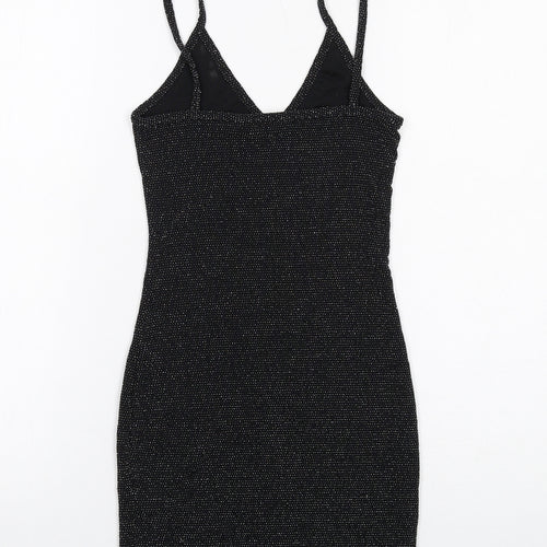 PRETTYLITTLETHING Womens Black Nylon Bodycon Size 4 V-Neck Pullover
