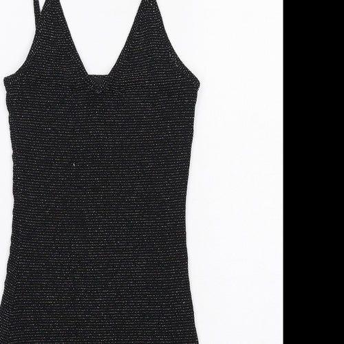 PRETTYLITTLETHING Womens Black Nylon Bodycon Size 4 V-Neck Pullover