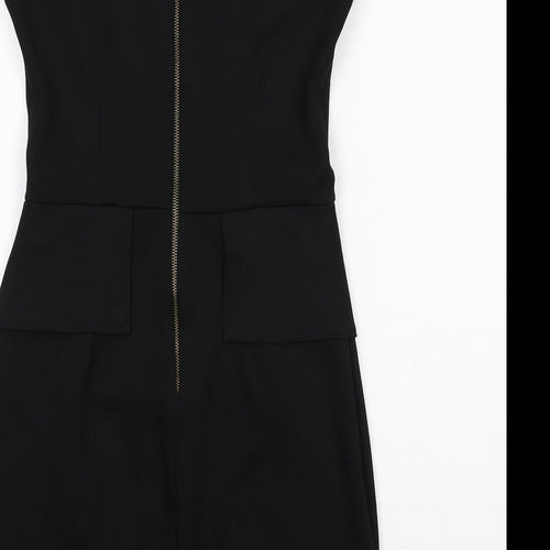 Code Pink Womens Black Polyester Shift Size 10 Round Neck Zip