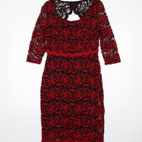 Per Una Womens Red Floral Polyester A-Line Size 8 Scoop Neck Pullover