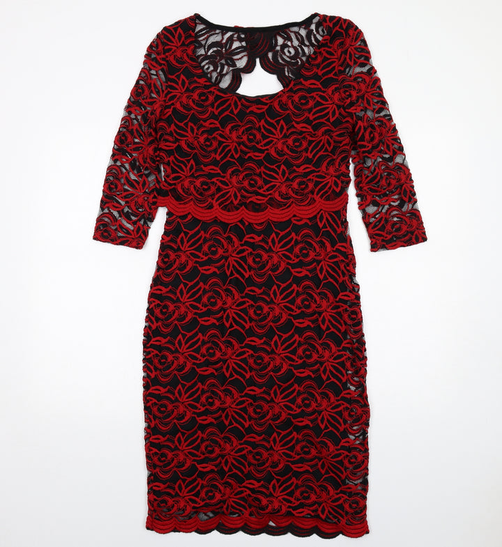 Per Una Womens Red Floral Polyester A-Line Size 8 Scoop Neck Pullover