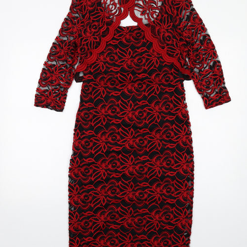 Per Una Womens Red Floral Polyester A-Line Size 8 Scoop Neck Pullover