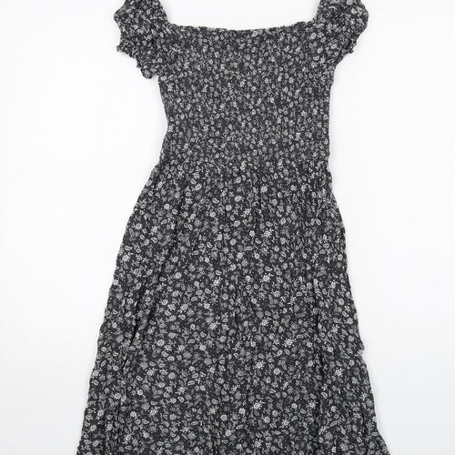 Marks and Spencer Girls Grey Floral Viscose A-Line Size 9-10 Years Off the Shoulder Pullover