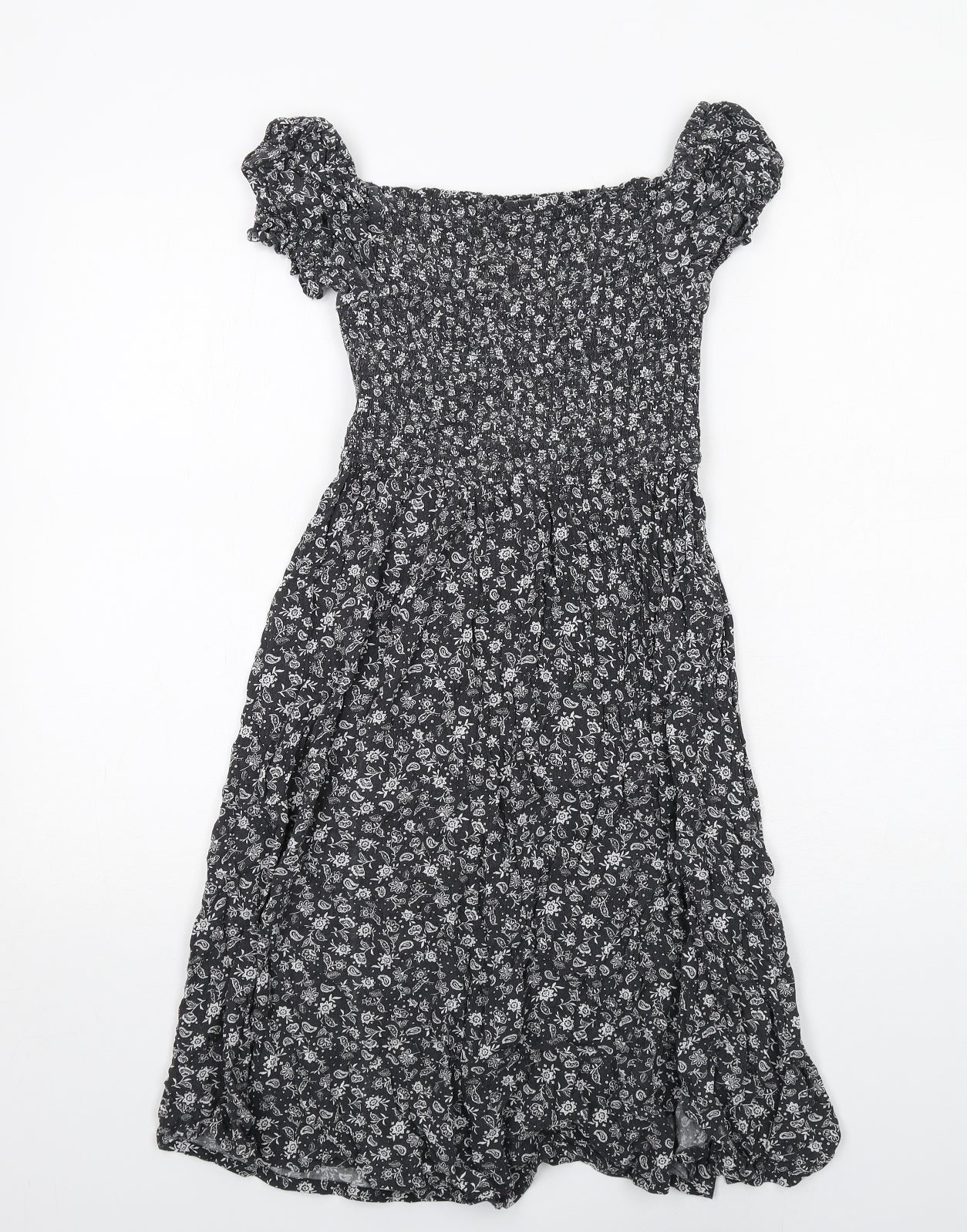 Marks and Spencer Girls Grey Floral Viscose A-Line Size 9-10 Years Off the Shoulder Pullover
