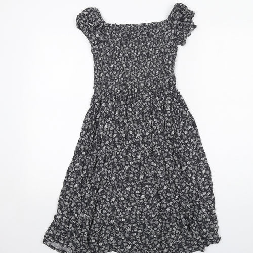 Marks and Spencer Girls Grey Floral Viscose A-Line Size 9-10 Years Off the Shoulder Pullover