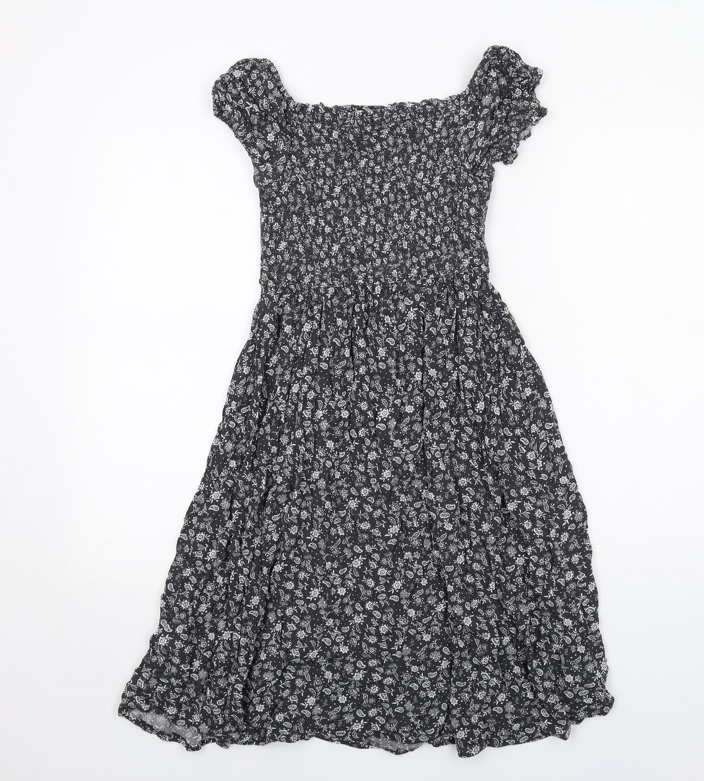 Marks and Spencer Girls Grey Floral Viscose A-Line Size 9-10 Years Off the Shoulder Pullover
