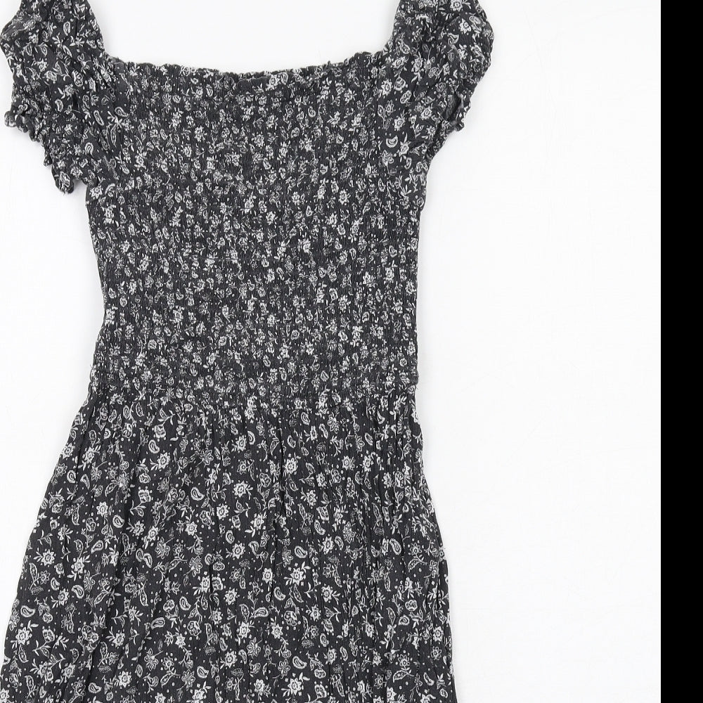 Marks and Spencer Girls Grey Floral Viscose A-Line Size 9-10 Years Off the Shoulder Pullover