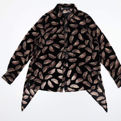 Label Lab Womens Black Geometric Viscose Basic Button-Up Size 8 Collared - Feather Print