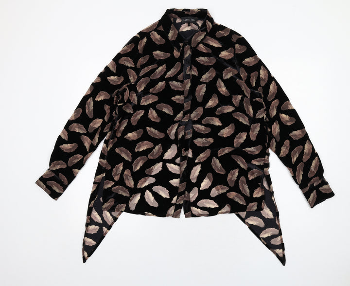 Label Lab Womens Black Geometric Viscose Basic Button-Up Size 8 Collared - Feather Print