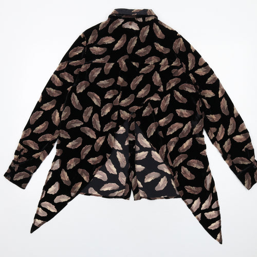 Label Lab Womens Black Geometric Viscose Basic Button-Up Size 8 Collared - Feather Print