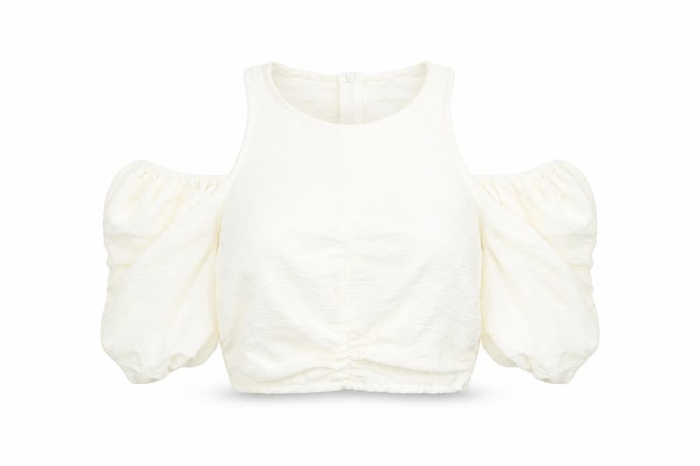 Zara Womens Ivory Viscose Cropped Blouse Size S Round Neck - Cold Shoulder