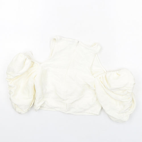 Zara Womens Ivory Viscose Cropped Blouse Size S Round Neck - Cold Shoulder